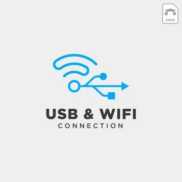 Usb wifi connection communication creative logo template vector illustration Illustrazione stock