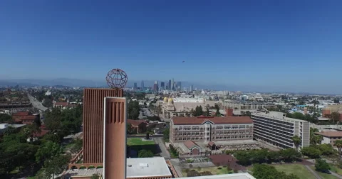 USC Campus to Downtown LA Stock Footage