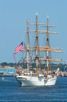 USCG training cutter Eagle gleaming in morning sunlight Stock Photos