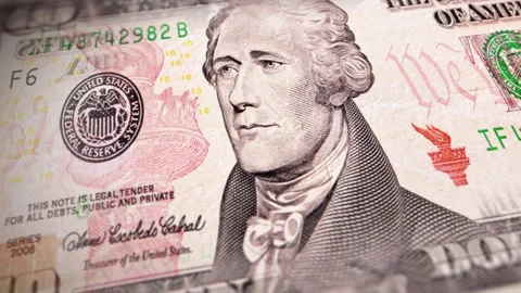 USD $10 Banknotes Sliding in Close-Up Macro Loop Animation Stock Footage 292323780