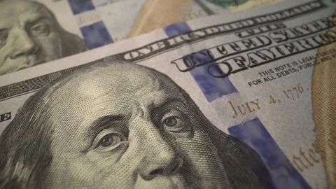 USD cash macro view. green 100 dollar cash - stop motion animation. USA fiat Stock Footage 107608007