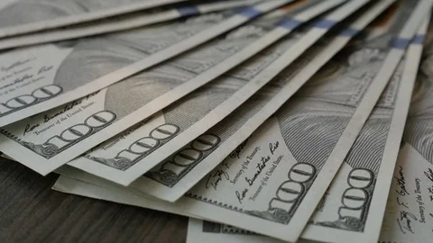 USD currency fall on table Stock Footage 77732863