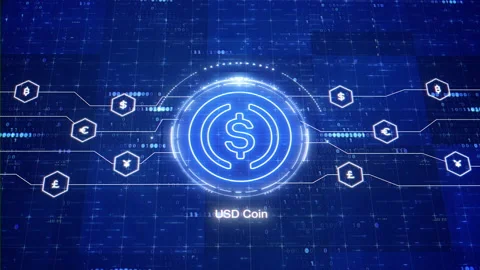 USD digital stablecoin animated logo. Animation of USDC cryptocurrency. Crypto Stockbeeldmateriaal 156983634