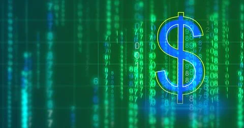 USD Dollar Analytics symbol matrix rain backdrop dark technology background.. Stockillustratie