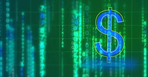 USD Dollar Analytics symbol matrix rain backdrop dark technology background.. Stockillustratie