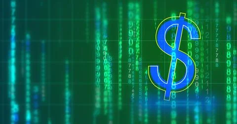 USD Dollar Analytics symbol matrix rain backdrop dark technology background.. Stockillustratie