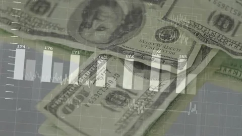 USD100 notes sweeping in, rotating and stacking behind translucent bars, Stock Footage 328685017