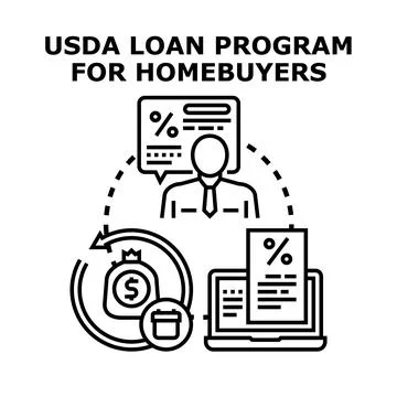 Usda loan program assisting homebuyers with financing and mortgage Stock Illustration
