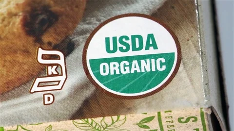 USDA Organic Label on a Box of Cookies Stock Footage 101274626