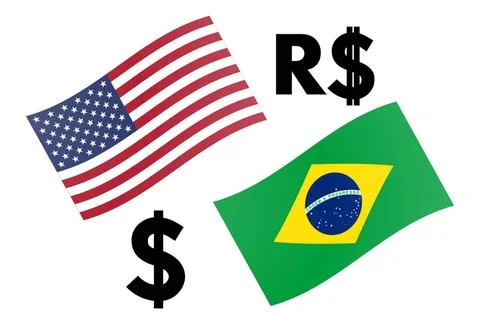 USDBRL forex currency pair vector illustration. US and Brazil flag, with D... Foto stock