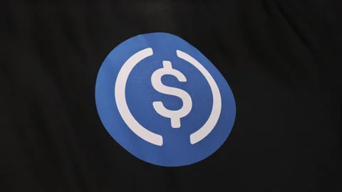 USDC USD Coin icon logo on full-frame black flag loop banner background Vídeo Stock 236613823