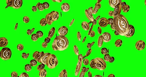 USDC USD Coin stablecoin cryptocurrency golden rain isolated loop on green scree Video stock 200012012
