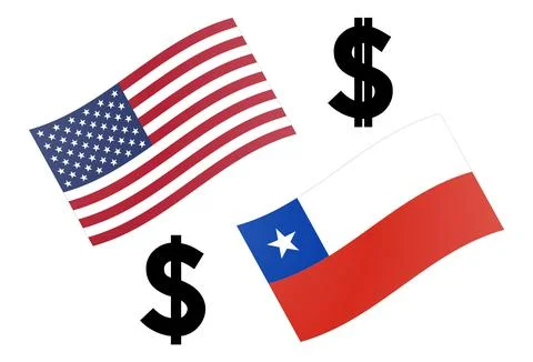 USDCLP forex currency pair vector illustration. America and Chilean flag, wit Stock Illustration