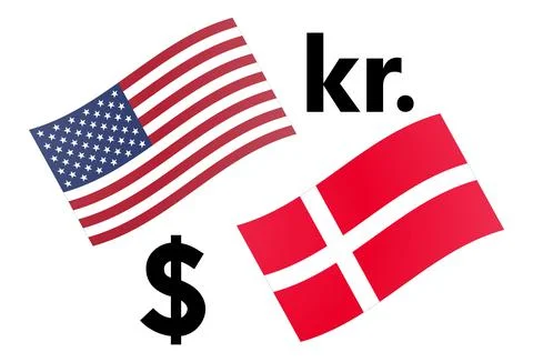 USDDKK forex currency pair vector illustration. American and Danish flag, wit Stock Illustration
