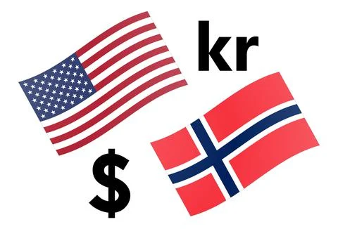 USDNOK forex currency pair vector illustration. American and Norwegian flag,  Stock Illustration