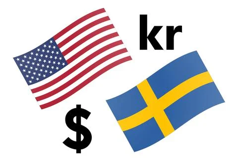 USDSEK forex currency pair vector illustration. American and Swedish flag, wi Stock Illustration