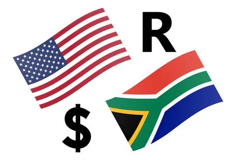 USDZAR forex currency pair vector illustration. American and South Africa fla Stock Illustration