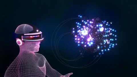The use of AI in many areas of work, simulated world travel via cyberspace,.. Stock Illustration