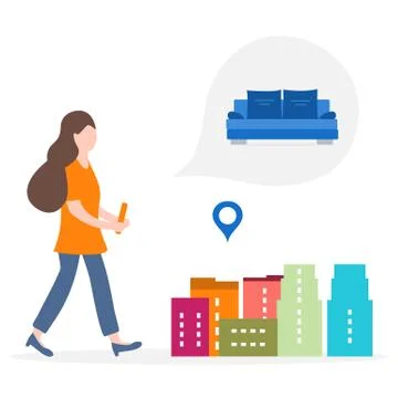 Use AR app to check information around customer. Stock Illustration