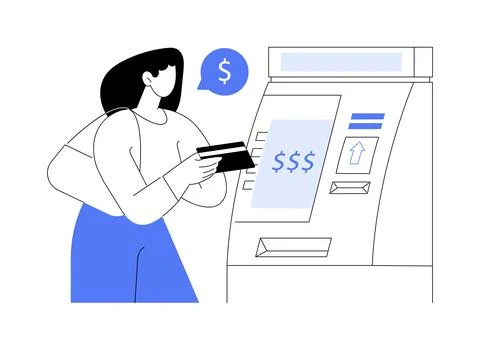Use ATM isolated cartoon vector illustrations. Ilustración de archivo