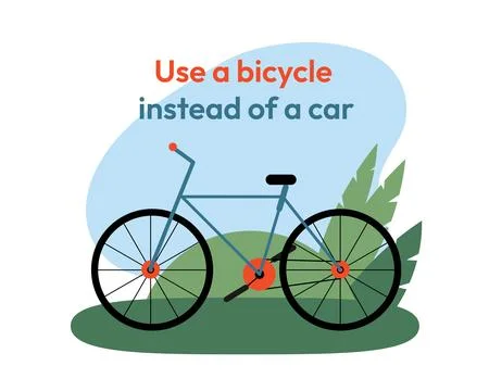 Use bicycle instead a car.Green life, sustainability campaigns, cycling events Stock Illustration