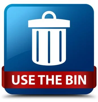 Use the bin (trash icon) blue square button red ribbon in middle Stock Illustration