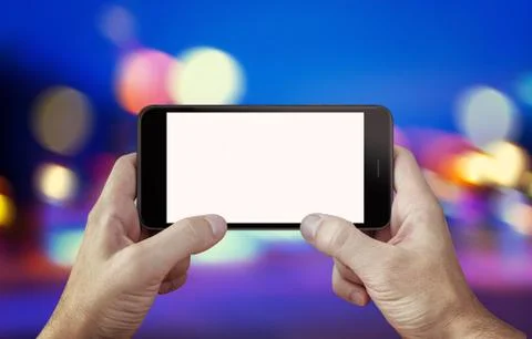 Use camera or play game on mobile phone with isolated display mockup. Phone i Stock Photos