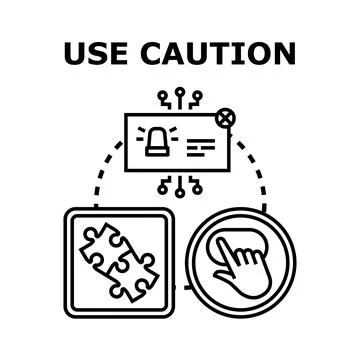 Use caution concept for risk management and solution finding Stock Illustration