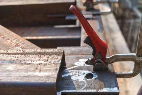 Use of clamp in construction 스톡 사진