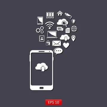 Use of cloud computing storage and applications on a mobile phone Stock Illustration