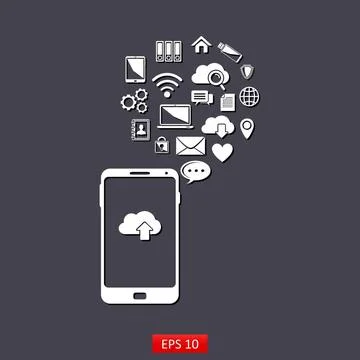 Use of cloud computing storage and applications on a mobile phone Use of c... Stock Photos
