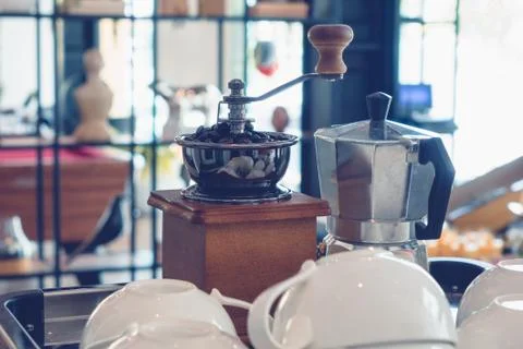 Use a coffee grinder winch Stock Photos