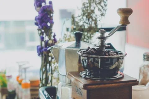 Use a coffee grinder winch Stock Photos