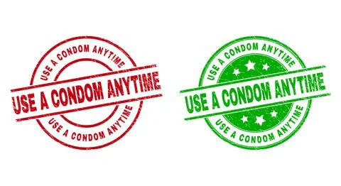 USE A CONDOM ANYTIME Round Badges Using Distress Style Stock-Illustration