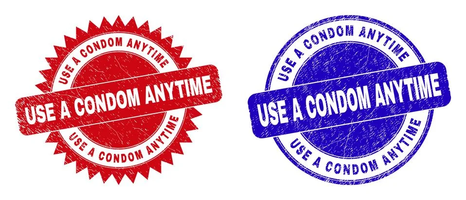 USE A CONDOM ANYTIME Rounded and Rosette Stamps with Corroded Surface Stock Illustration