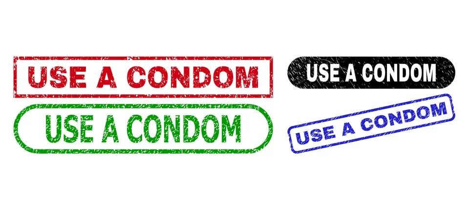 USE A CONDOM Rectangle Watermarks with Scratched Texture Stock-Illustration