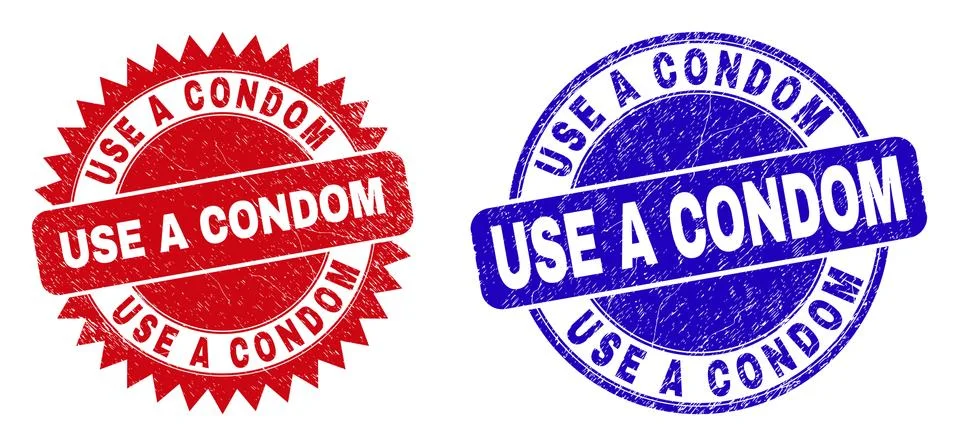 USE A CONDOM Rounded and Rosette Stamp Seals with Grunge Style Stock Illustration