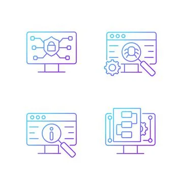 Use of digital technologies gradient linear vector icons set 库存插图