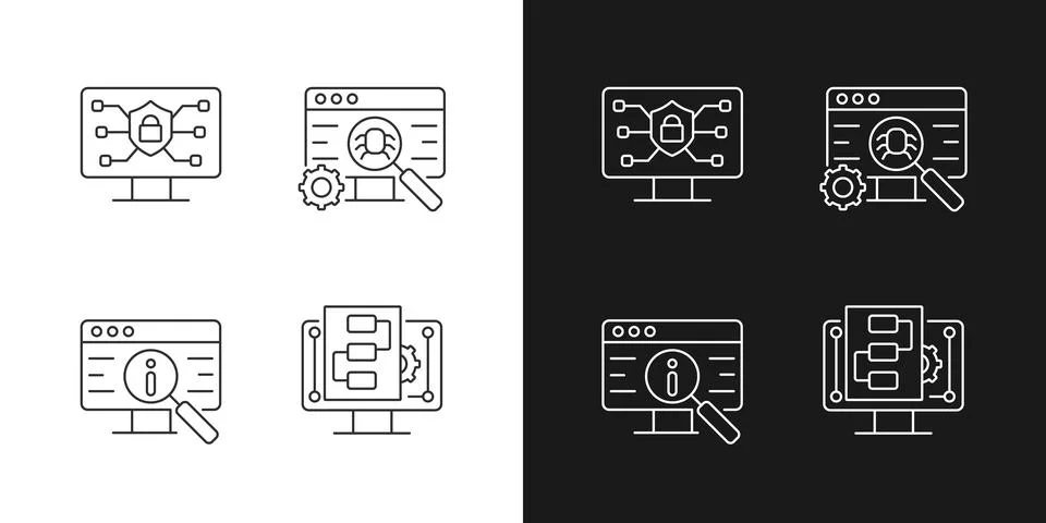 Use of digital technologies linear icons set for dark and light mode イラスト素材