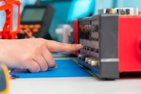 Use of electronic measuring instrument Stock Photos