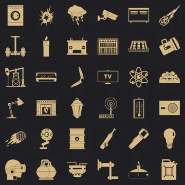 Use of energy icons set, simple style Stock Illustration