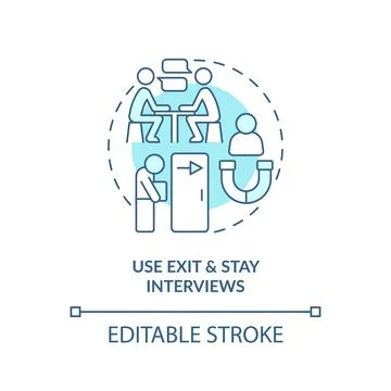 Use exit and stay interviews turquoise concept icon Illustrazione stock