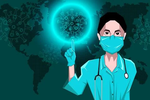 Use Of Face Masks To Avoid COVID-19 Wave Stock Illustration