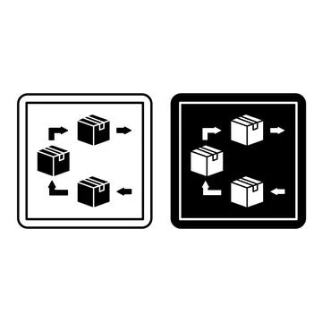 Use FIFO System Signs. Labels for Cardboard Packaging. Black and White Vect.. Stock Illustration
