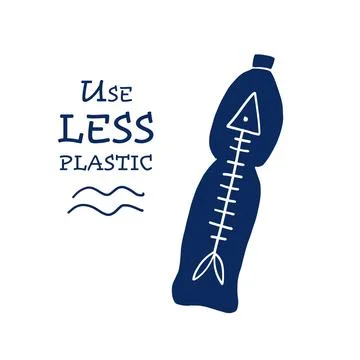 Use Less Plastic, Concept Art. Fish skeleton in the bottle Stock Illustration
