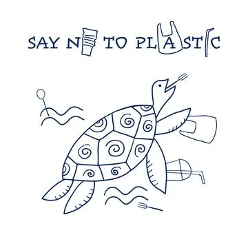 Use less plastic concept illustration. Octopus with plastic trash Illustrazione stock