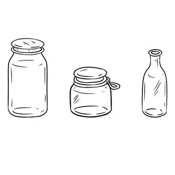 Use less plastic glass jars. Ecological and zero-waste bottles doodle image. Stock Illustration