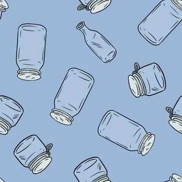 Use less plastic glass jars seamless pattern. Square template. Ecological and Stock Illustration