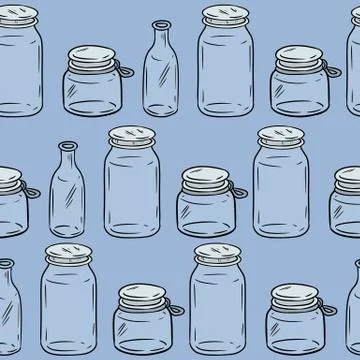 Use less plastic glass jars seamless pattern. Square template. Ecological and Stock Illustration