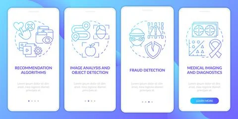 Use of machine learning blue gradient onboarding mobile app screen Stock Illustration